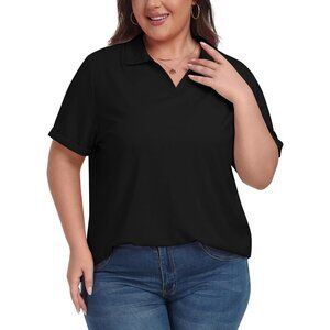 Women's Plus Size Golf Polo Shirt Breathable V-Neck Short Sleeve Workout Tops